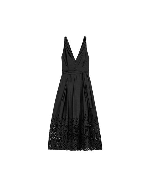 Nocturne Black Sleeveless Embroidered Midi Dress