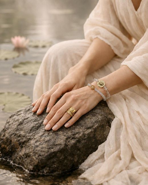 Aurozia Metallic Lotus Within Rhodium Plated Sterling Blooming Lotus Drop Adjustable Open Ring