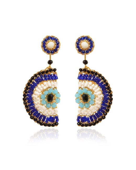 Lavish by Tricia Milaneze Blues & Gold Evil Eye Dangle Handmade Earrings