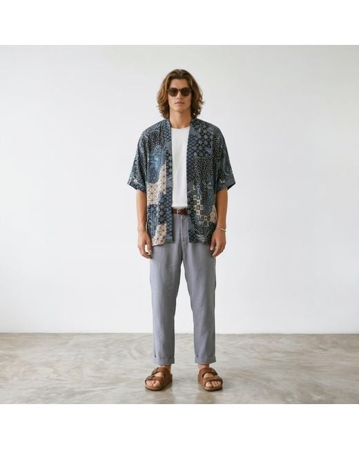 ORIGIN OF HEARTS Gray Nira Resort Satin Kimono Shirt for men