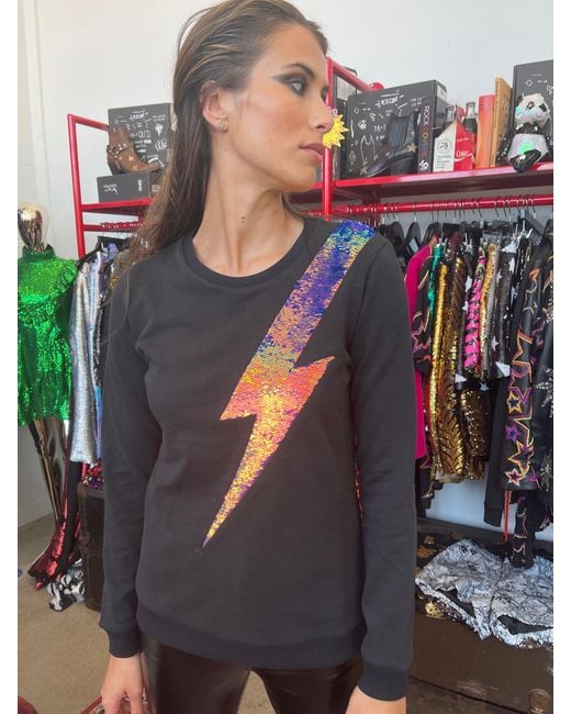Any Old Iron Black Iridescent Oil Slick Reversible Sequin Lightning Sweatshirt