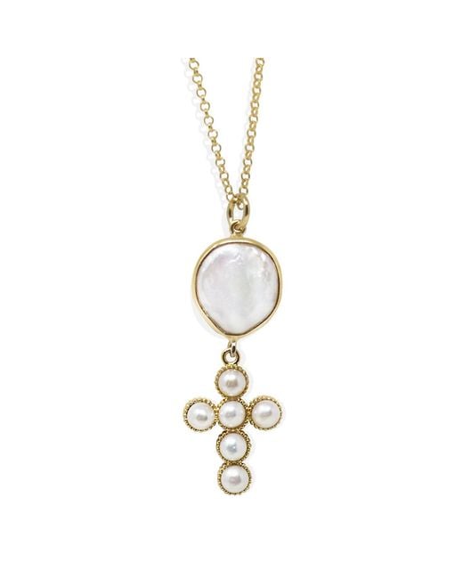 Vintouch Italy White Hope-Plated Pearl Cross Necklace