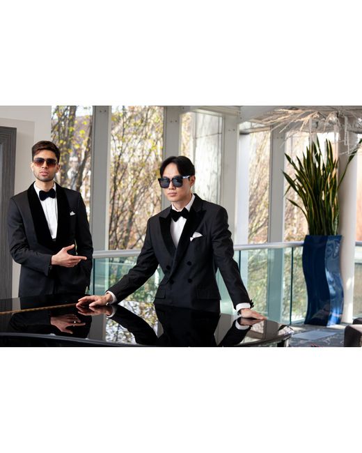 DAVID WEJ Black Alfredo Dress Double Breasted Velvet Peak Lapel Tuxedo Set – for men
