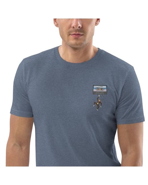 Anchor and Crew Blue Heather Cassette Monkey Organic Cotton Embroidered T-Shirt for men