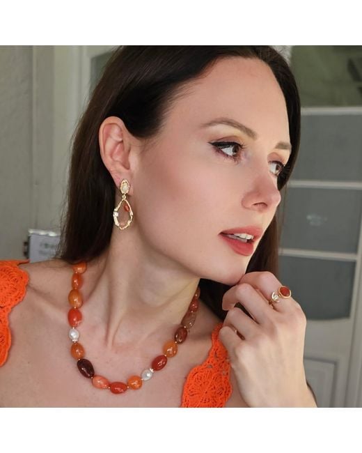 Farra Red Nugget Agate With Freshwater Pearls Choker