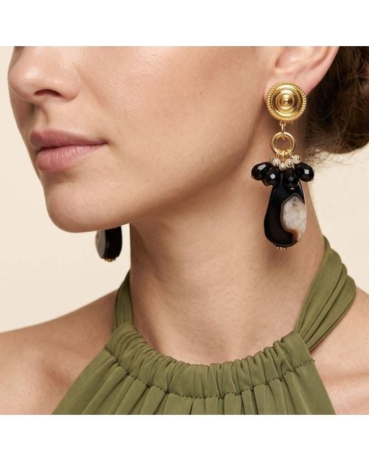 Jaredjamin Black Veda Agate & Crystal Clip-On Statement Earrings