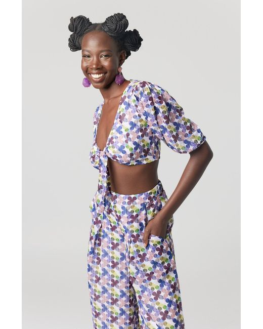 Why Mary Blue Floral Print Culotte Palazzo Pants