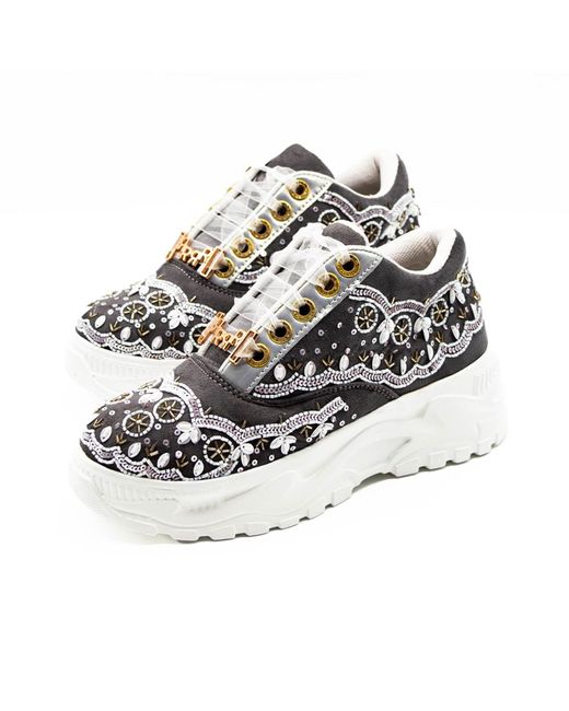 Rettrose Gray Ava Luxury Slate Suede Handmade Embellished Trainers
