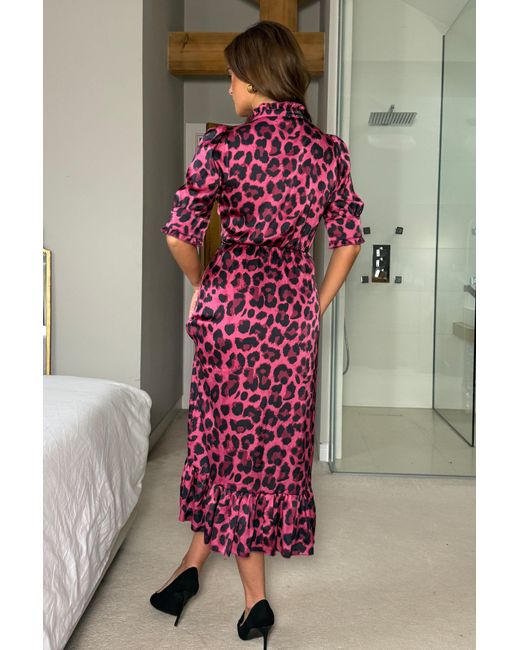Girl In Mind Red Kirsty Ruffle Hem Midi Dress Leopard