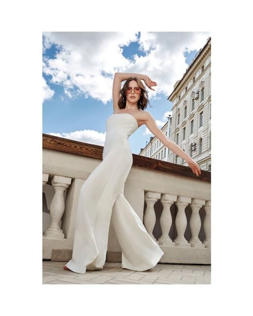 Nomi Fame White Sarah Creamy Palazzo Pant Corset Jumpsuit