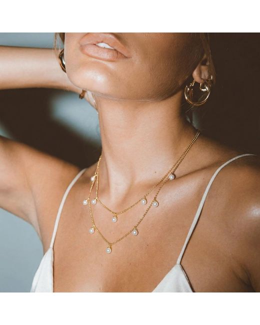 Amadeus Metallic Laura Chain Necklace & Tiny Pearls