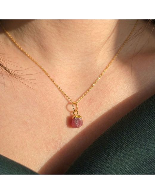 Harfi Metallic Raw Tourmaline October Birthstone Plated Charm Necklace