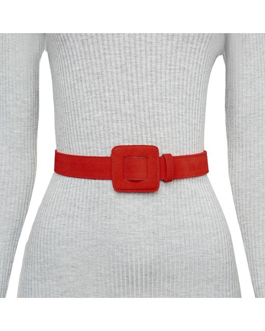 BeltBe Red Mini Square Suede Buckle Belt