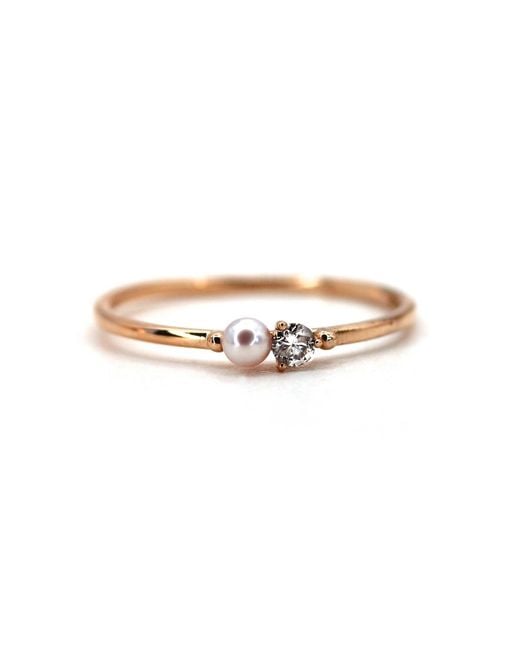 VicStoneNYC Fine Jewelry White Natural Tiny Pearl And Diamond Ring