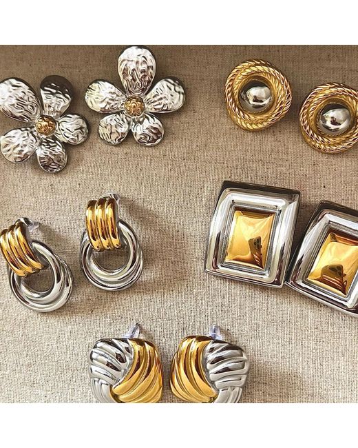 Nazzar Metallic Two-Tone Rope Round Vintage Earrings