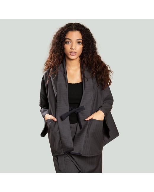 MOE Blue Graphite Stripe With Twilight Collar Wool Jacket Reversible