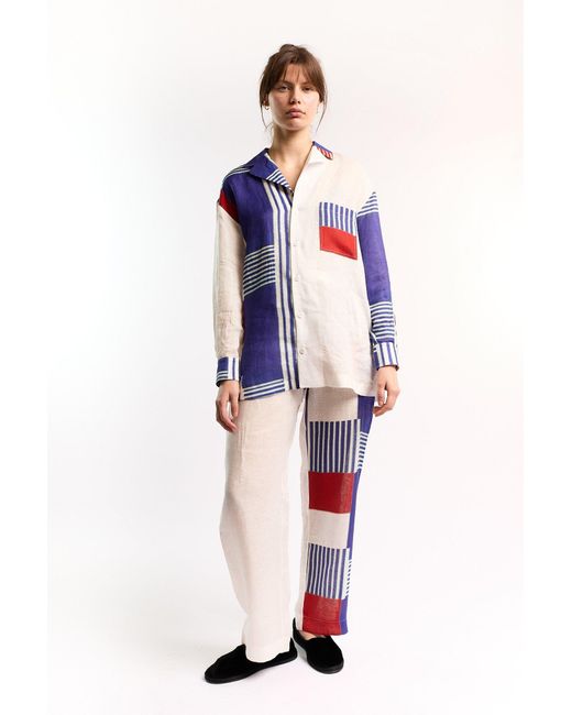 Studio Afuera Blue Lima Printed Linen Pants