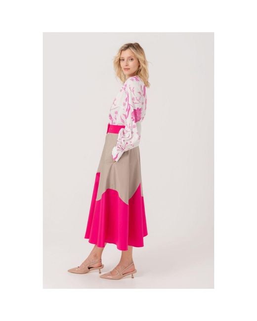 Marianna Déri Pink Midi Skirt With Wave Colorblock