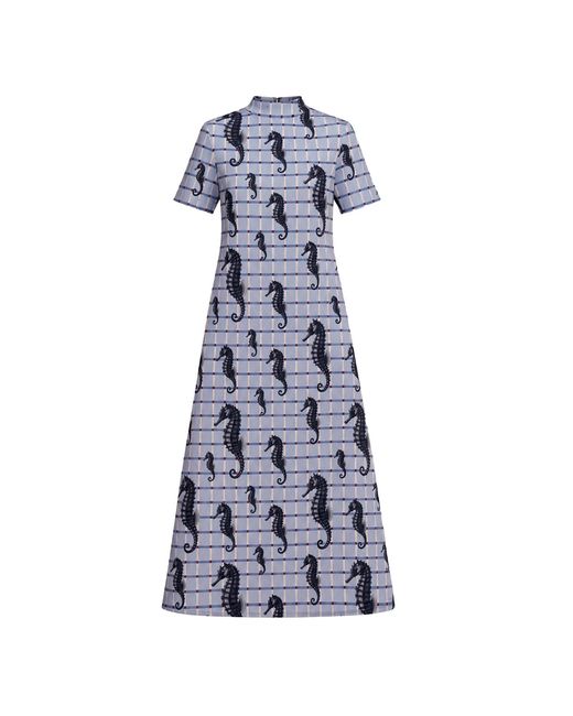 Julia Allert Gray Neutrals Pale Seahorse Grid Print Fluid A-Line Dress – Capsule Edition