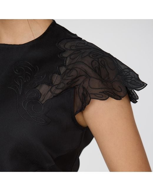 Smart and Joy Black Satin Shoulder Lace Inlay Dress