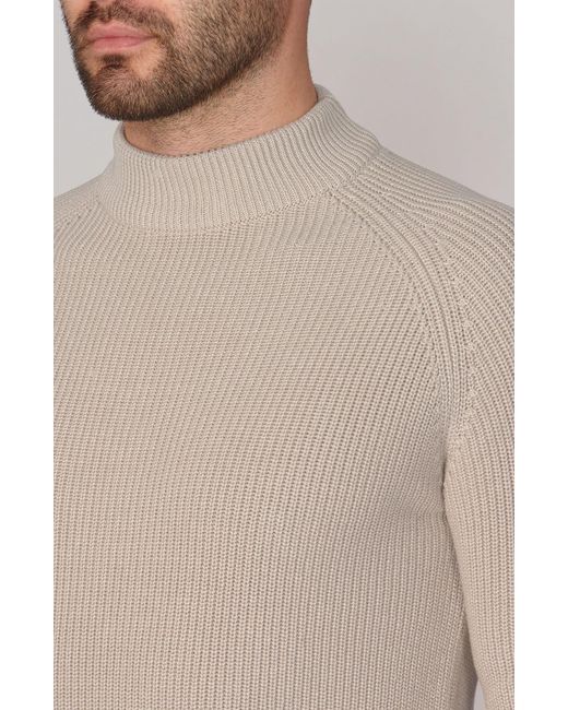 Paul James Knitwear Gray Midweight Cotton Byrne Ribbed Mock Turtle Neck Jumper for men