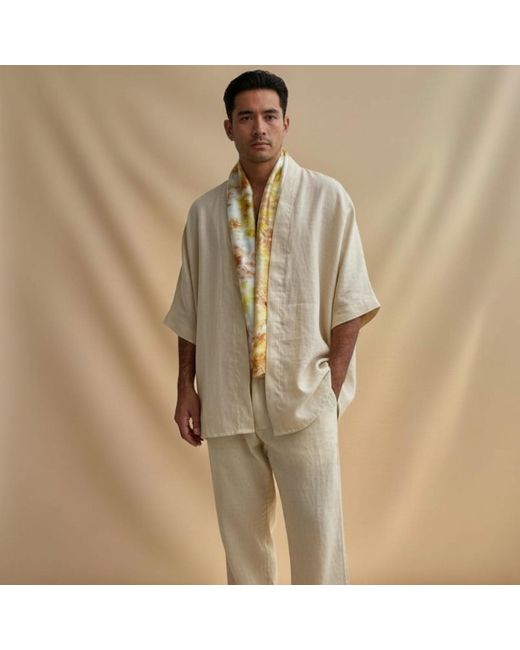 ORIGIN OF HEARTS Natural Neutrals Vela Linen Kimono Shirt For Elevated Summer Style for men