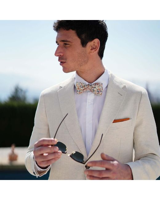 LE COLONEL Pink Red / Neutrals / Brown Terracotta Phoebe Liberty Bow Tie for men