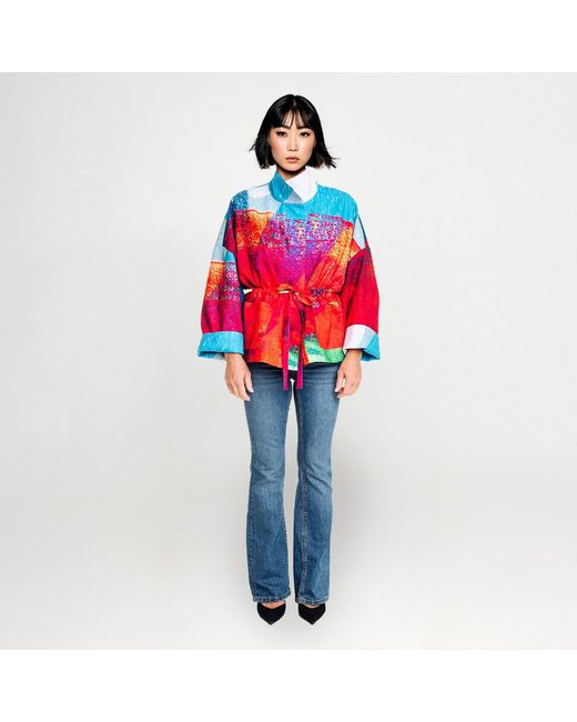 Maxjenny Red Square Boxy Jacket Print Turquise