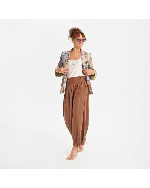 Lalipop Design Brown Neutrals Tencel Blend Relaxed Wide-Leg Pants
