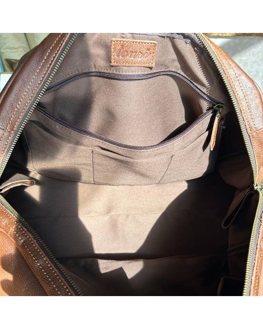 Touri Brown Leather Weekend Bag With Suit Compartment for men