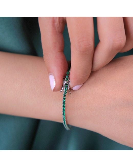 Harfi Metallic Emerald Gemstone Sterling Tennis Bracelet