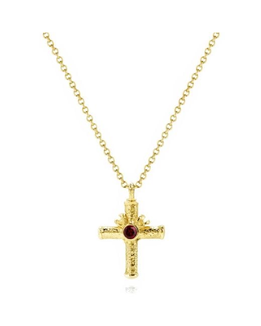 Unaloe Metallic Celestial Cross Necklace With Ruby