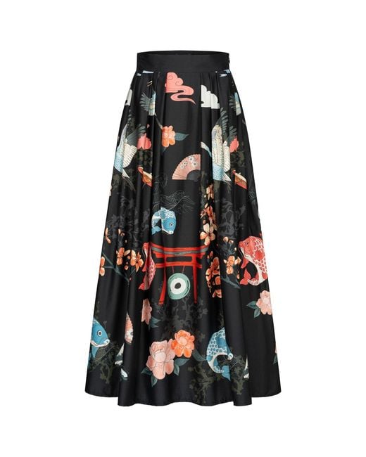 Marianna Déri Black Maxi Skirt With Japanese Print