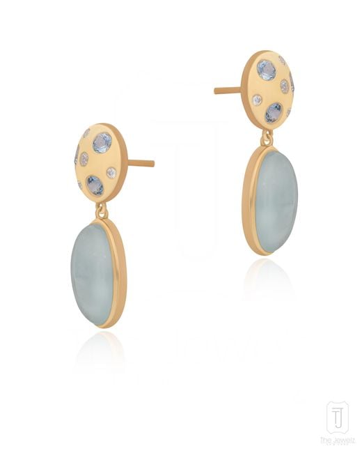 The Jewelz Metallic Neutrals Aquamarine Dome Earrings Gift For Her