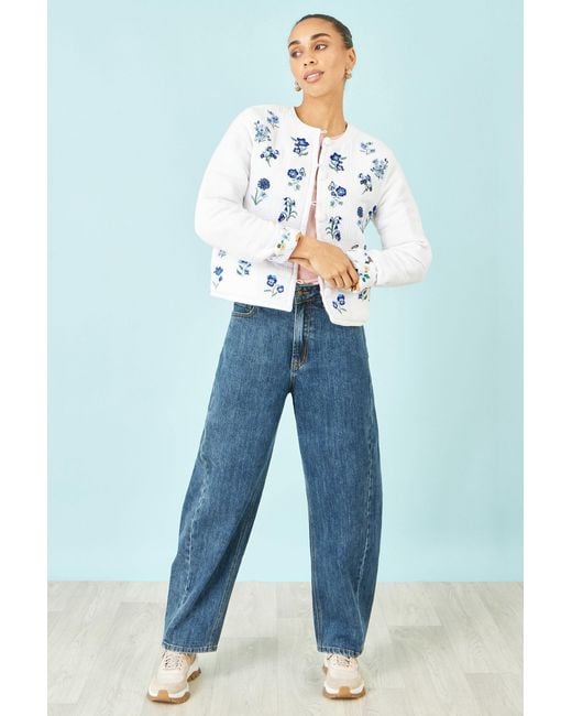 Yumi' Blue Floral Embroidery Reversible Cotton Jacket
