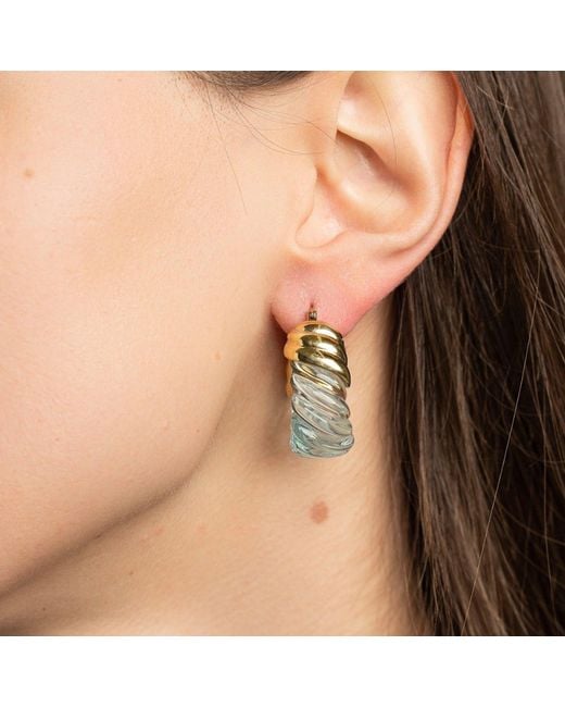 Gold & Honey Blue Diamond Rope Shrimp Lucite Birthstone Hoop Earrings