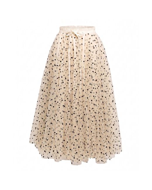 Tantra Spain Sl Natural Neutrals Polka-Dot Tulle Midi Skirt, A-Line Cut, Elastic Waistband With A Bow Ecru