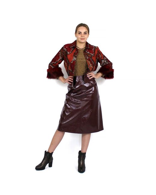 Lalipop Design Red Jacquard Jacket With Faux Fur Cuffs