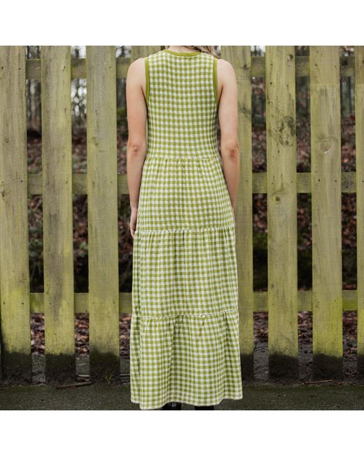 Cara & The Sky Green Paula Gingham Summer Cotton Knitted Midi Dress