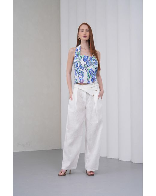 Lumina Eligma White The Wrapline Linen Trouser