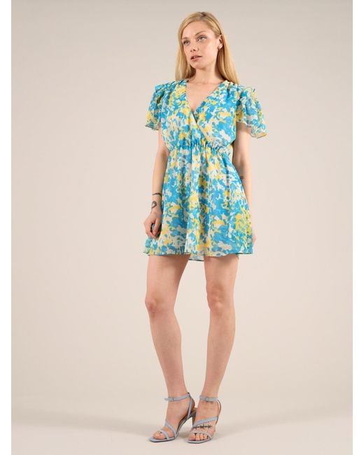 blonde gone rogue Blue Wildflower Surplice Day Dress, Upcycled Polyester