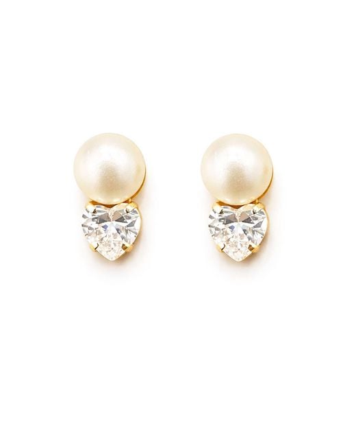 Maison De Gala Metallic Golden Pearl & Heart Crystal Stud Earrings