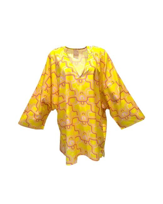 Julia Clancey Yellow Veronica Lydy Limon Silk Cotton Mini Kaftan Dress