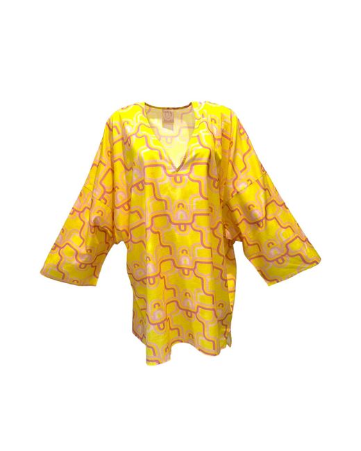 Julia Clancey Yellow Veronica Lydy Limon Silk Cotton Mini Kaftan Dress