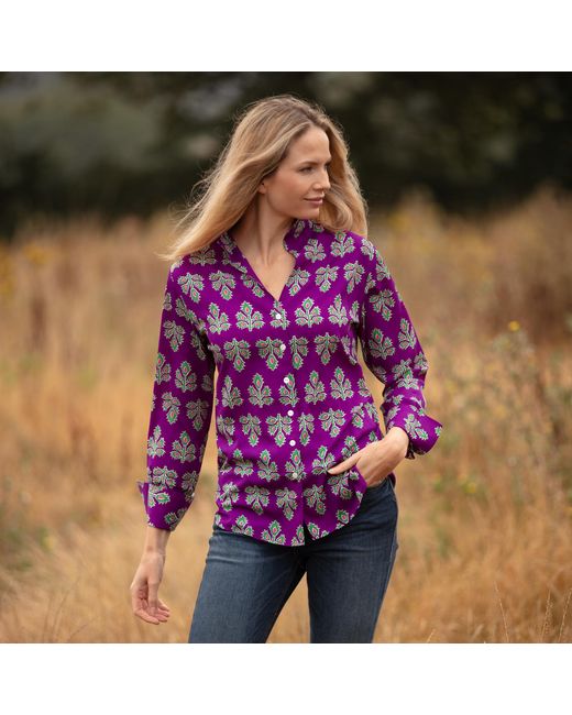 At Last Blue Thistle Print Silk Shirt