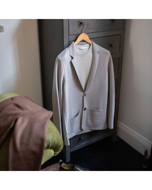 Paul James Knitwear Gray Lightweight Mercerised Cotton Giuseppe Knitted Blazer for men