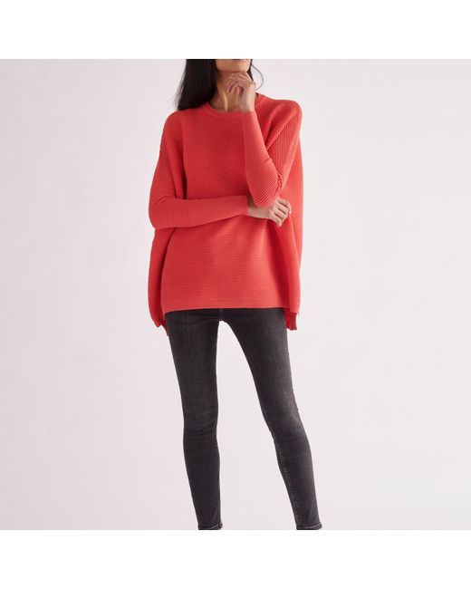 Paisie Red Ribbed Jumper In Strawberry Pink