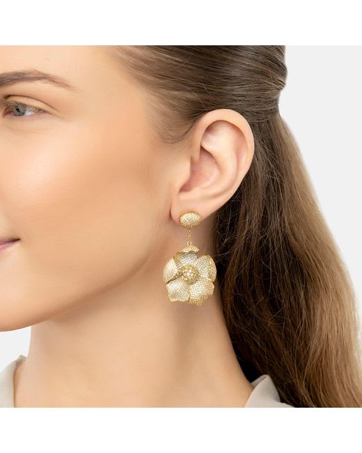 Latelita London Metallic Poppy Flower Drop Earrings Lemon