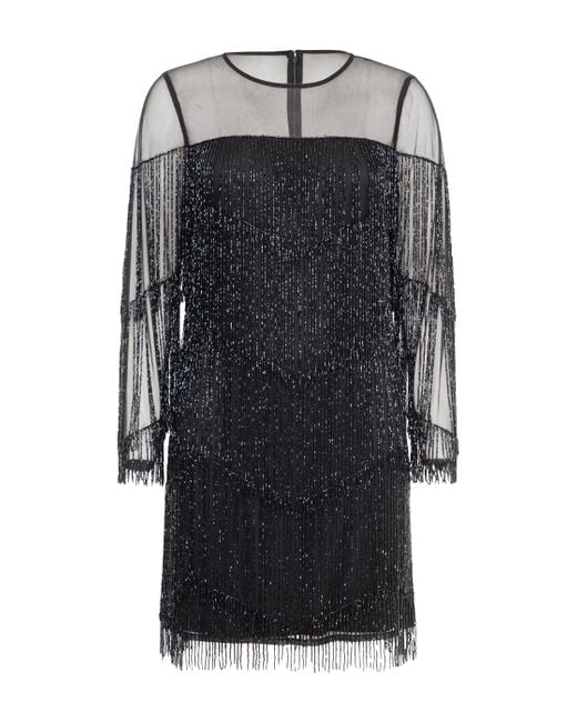 Rose & Nancy Black Elise Beaded Fringe Mini Dress
