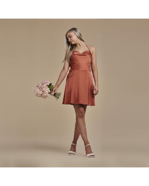 Altera London Red Backless Satin Slip Mini Dress
